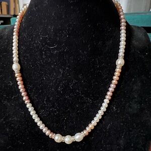 Tri-Color Pearl Necklace Pink Peach White Beaded Wedding Jewelry